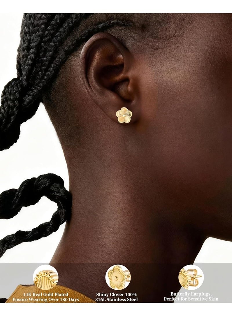 YelaJoy 14K Gold Flower Earrings for Women, 5 Leaf Flower Hypoallergenic Stud Pearl of Mother Non Tarnish Stainless Steel, Waterproof Lightweight Cute Shiny Jewelry, Colors Gold Earring - Image 2
